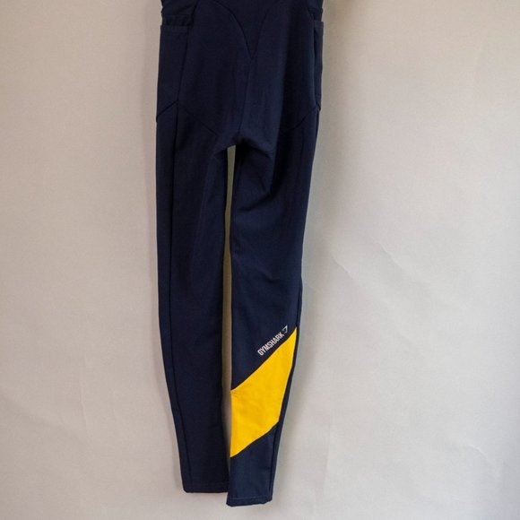 Gymshark | ASYMMETRICAL LEGGINGS High Waisted | Navy Blue Yellow | Sz. Small - Picture 6 of 8